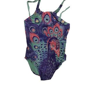 Girls' Offcorss Size 10 Green & Purple Peacock Print‎ 1 pc Swimsuit